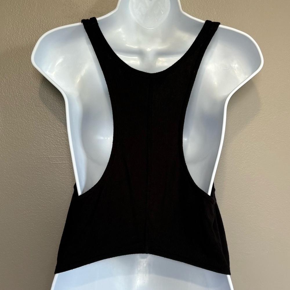 ATHLETA Black Ribbed Open Back Racerback Tank Top Modal XS Pilates - Picture 2 of 7